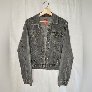 Tilt faded black button up denim jacket with star details size Wmn L